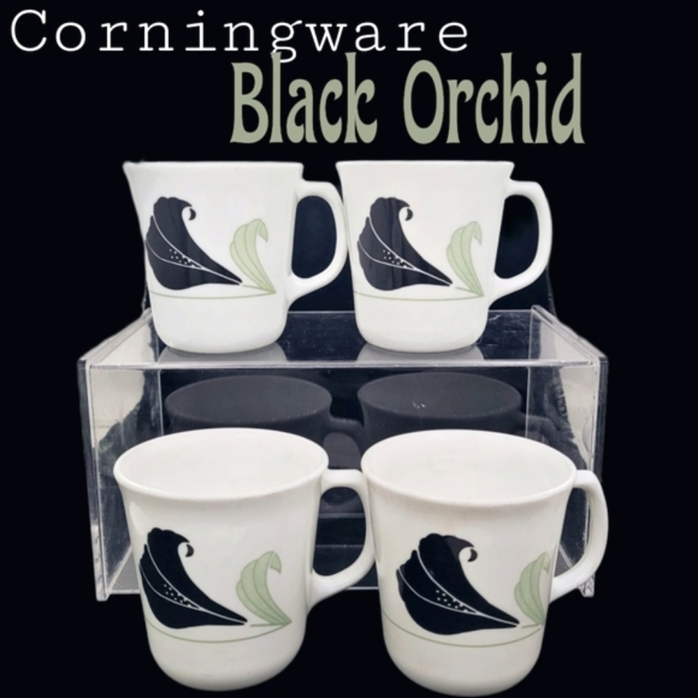 4 corningware corelle Black Orchid vintage coffee mugs